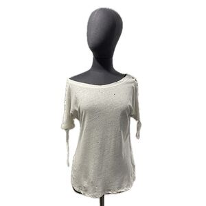 Off-Shoulder Distressed Knit Top